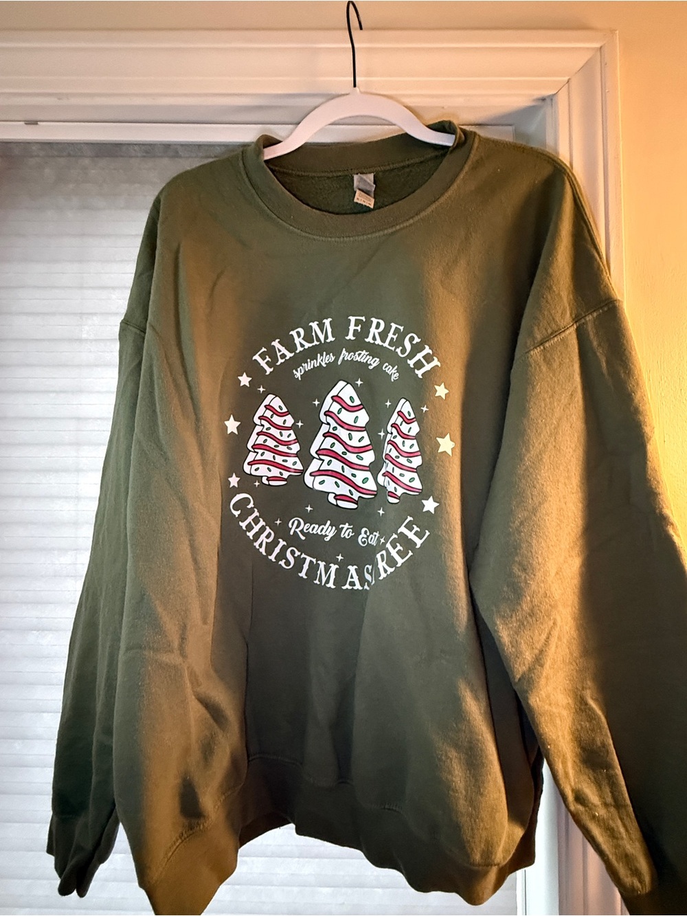 Gildan Olive Green 'Farm Fresh Christmas Tree' Crewneck Sweatshirt